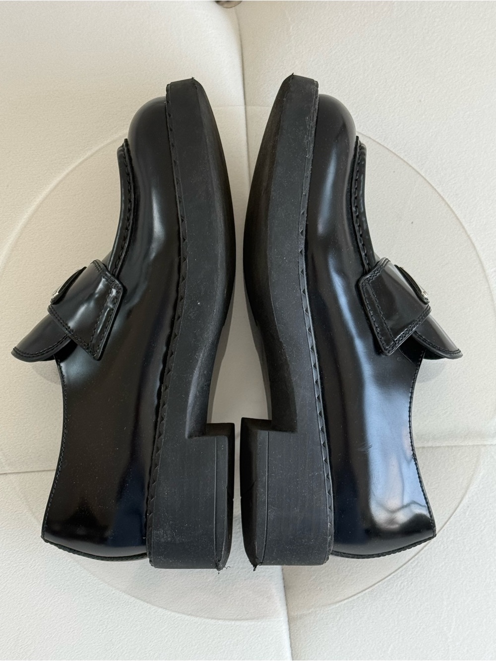 Prada Black Leather Platform Loafers Triangle Logo Women Shoes EU 37 $1270 store - Picture 4 of 13